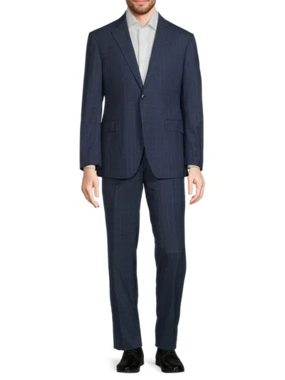 Saks Fifth Avenue Men's Modern Fit Plaid Wool Suit In Navy