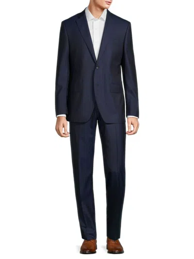 Saks Fifth Avenue Men's Modern Fit Striped Wool & Silk Suit In Blue