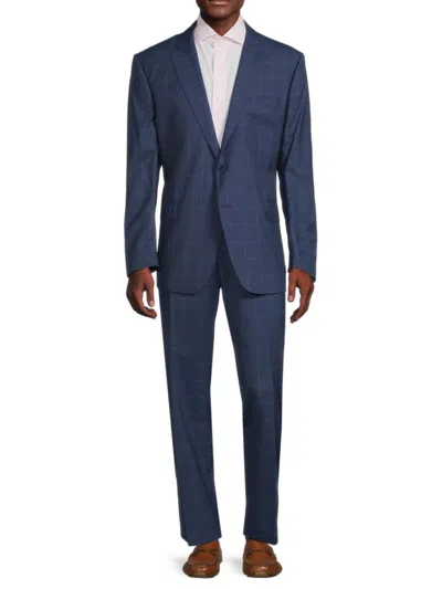 Saks Fifth Avenue Men's Modern Fit Windowpane Wool Blend Suit In Blue