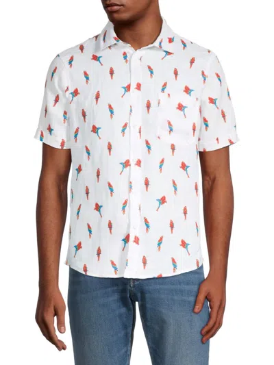 Saks Fifth Avenue Men's Parrot-print Linen Shirt In White