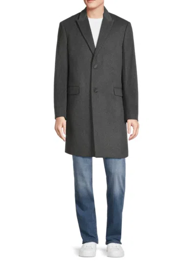 Saks Fifth Avenue Men's Peak Lapel Wool Blend Top Coat In Charcoal