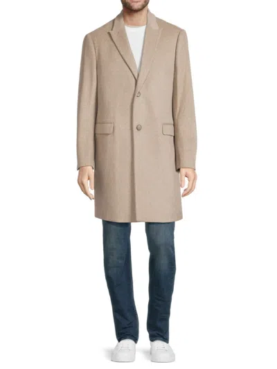 Saks Fifth Avenue Men's Peak Lapel Wool Blend Top Coat In Oatmeal