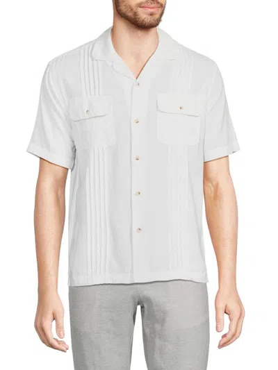 Saks Fifth Avenue Men's Pintuck Linen Blend Camp Collar In White