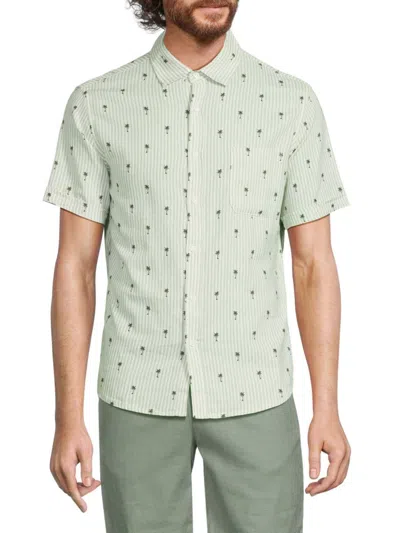 Saks Fifth Avenue Men's Print Linen Blend Shirt In Olive Multi