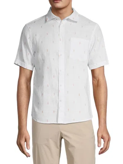 Saks Fifth Avenue Men's Print 100% Linen Shirt In White
