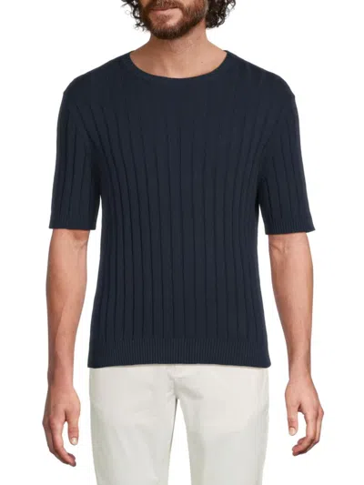Saks Fifth Avenue Men's Ribbed Cotton Short-sleeve Sweater In Blue