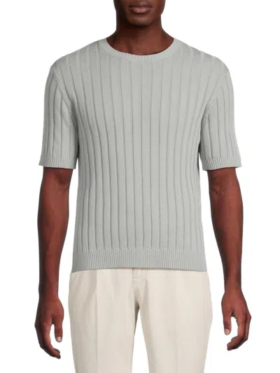 Saks Fifth Avenue Men's Ribbed Cotton Short-sleeve Sweater In Gray