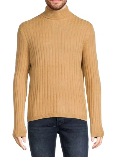 Saks Fifth Avenue Men's Ribbed Merino Wool Blend Turtleneck Sweater In Caramel
