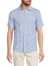 Saks Fifth Avenue Men's Sailing Short Sleeve Linen Blend Button Down Shirt In Blue Multi