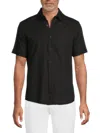 Saks Fifth Avenue Men's Linen Blend Short Sleeve Button Down Shirt In Black
