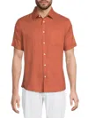 Saks Fifth Avenue Men's Linen Blend Short Sleeve Button Down Shirt In Spice