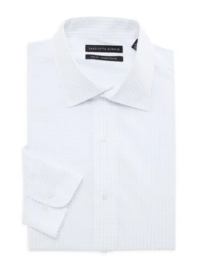 Saks Fifth Avenue Men's Slim Fit Checked Dress Shirt In White Blue