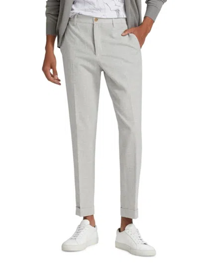 Saks Fifth Avenue Men's Slim Fit Cropped Herringbone Pants In Gray