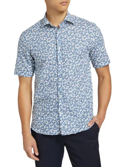 Saks Fifth Avenue Men's Slim-fit Hydrangea Cotton Button-front Shirt In Blue