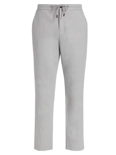 Saks Fifth Avenue Men's Slim-fit Linen & Cotton Cropped Trousers In Mirage Grey