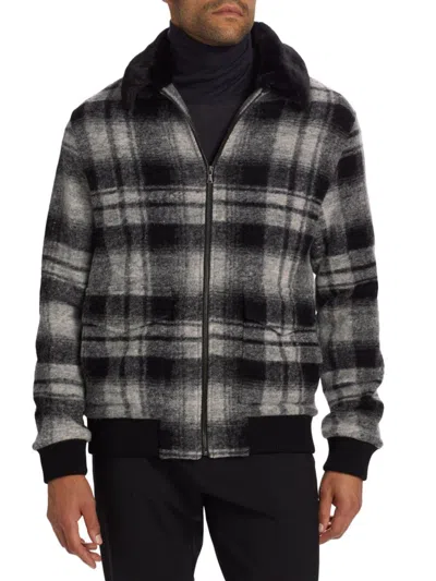 Saks Fifth Avenue Men's Slim-fit Shadow Plaid Bomber Jacket In Black