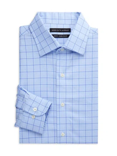 Saks Fifth Avenue Men's Slim Fit Windowpane Plaid Dress Shirt In Blue