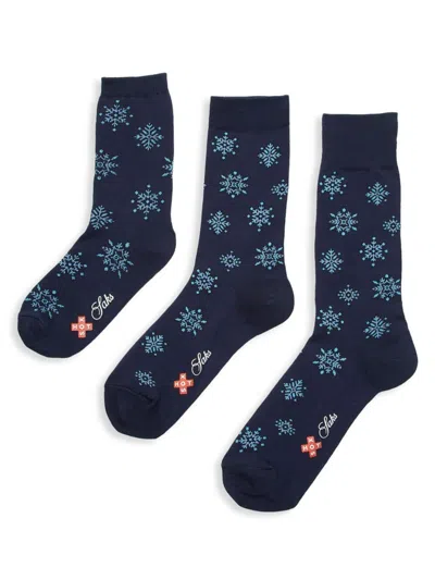 Saks Fifth Avenue Men's Snowflake Matching Family Socks 3-piece Set In Navy