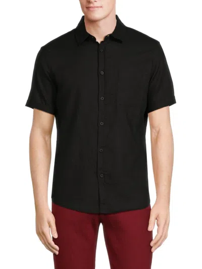 Saks Fifth Avenue Men's Solid Linen Blend Shirt In Black