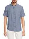 Saks Fifth Avenue Men's Solid Linen Blend Shirt In Navy