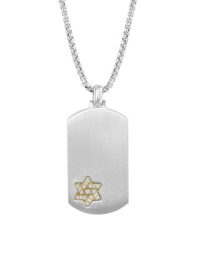 Saks Fifth Avenue Men's Sterling Silver, 14k Yellow Gold & 0.09 Tcw Diamond Star Of David Pendant Necklace In Red