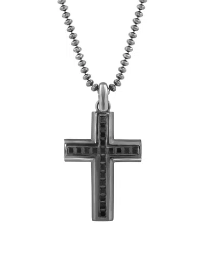 Saks Fifth Avenue Men's Sterling Silver & Black Spinel Cross Pendant Necklace In Red