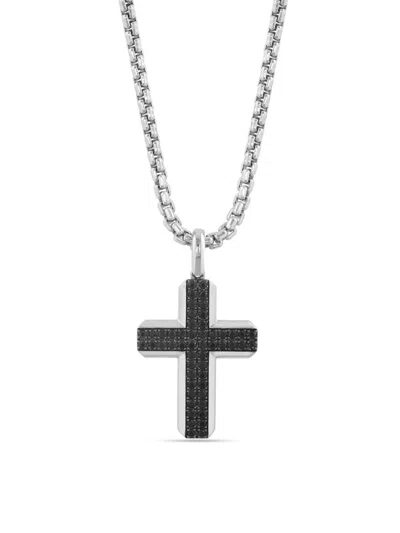 Saks Fifth Avenue Men's Sterling Silver & Black Spinel Cross Pendant Necklace In Pink