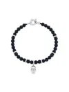 Saks Fifth Avenue Men's Sterling Silver & Onyx Skull Beaded Bracelet In Silver