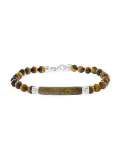 Saks Fifth Avenue Men's Sterling Silver & Tiger's Eye Beaded Bracelet In Neutral