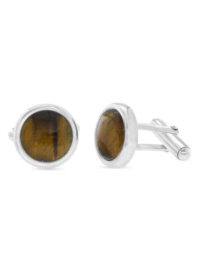 Saks Fifth Avenue Men's Sterling Silver & Tiger's Eye Cufflinks In Pattern
