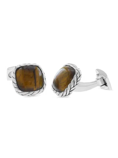 Saks Fifth Avenue Men's Sterling Silver & Tiger's Eye Cufflinks In Pattern