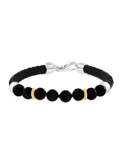 Saks Fifth Avenue Men's Sterling Silver, Leather & Black Onyx Bracelet In Orange