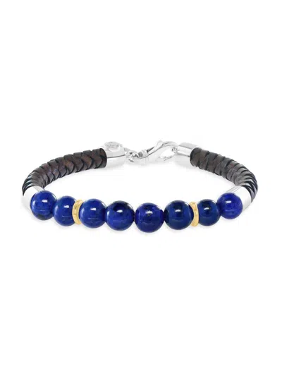 Saks Fifth Avenue Men's Sterling Silver, Leather & Lapis Lazuli Bracelet In Pink