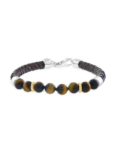 Saks Fifth Avenue Men's Sterling Silver, Leather & Tiger's Eye Bracelet In Pattern