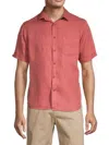 Saks Fifth Avenue Men's Linen Blend Short Sleeve Button Down Shirt In White