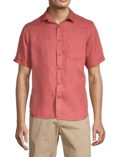 Saks Fifth Avenue Men's Linen Blend Short Sleeve Button Down Shirt In White