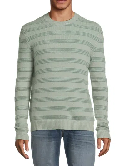 Saks Fifth Avenue Men's Striped 100% Cashmere Crewneck Sweater In Sage