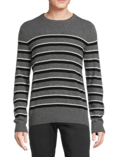Saks Fifth Avenue Men's Striped 100% Cashmere Crewneck Sweater In Stone Grey