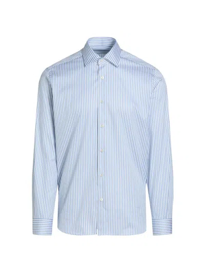 Saks Fifth Avenue Men's Striped Cotton Poplin Button-front Shirt In Blue