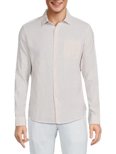 Saks Fifth Avenue Men's Striped Linen Blend Button Down Shirt In Acorn Multi