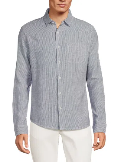 Saks Fifth Avenue Men's Striped Linen Blend Button Down Shirt In Navy Multi