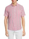 Saks Fifth Avenue Men's Striped Linen Blend Shirt In Magenta