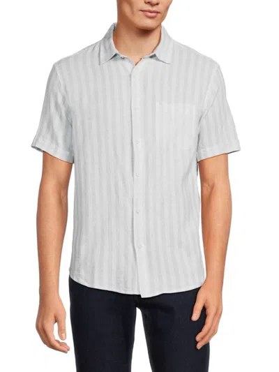Saks Fifth Avenue Men's Striped Linen Blend Shirt In Sky Blue