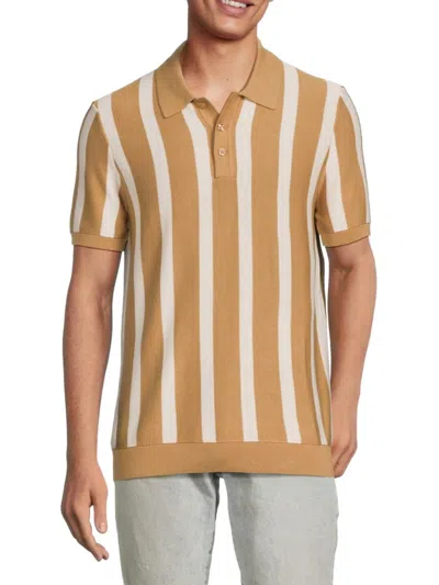 Saks Fifth Avenue Men's Striped Sweater Polo In Tan White