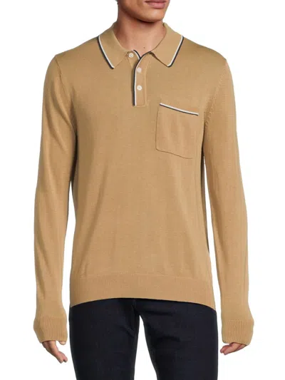 Saks Fifth Avenue Men's Tipped Long Sleeve Sweater Polo In Camel