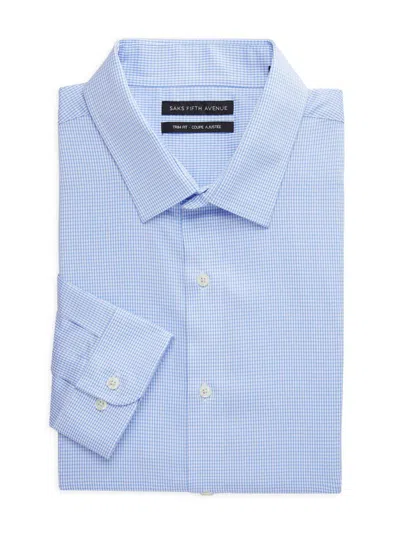 Saks Fifth Avenue Men's Trim Fit Check Dress Shirt In White Blue