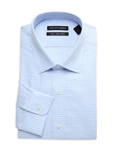 Saks Fifth Avenue Men's Trim Fit Checked Dress Shirt In Light Blue