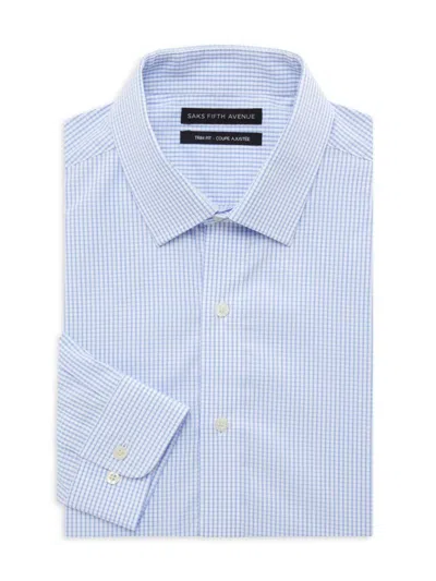 Saks Fifth Avenue Men's Trim Fit Checked Dress Shirt In White Blue