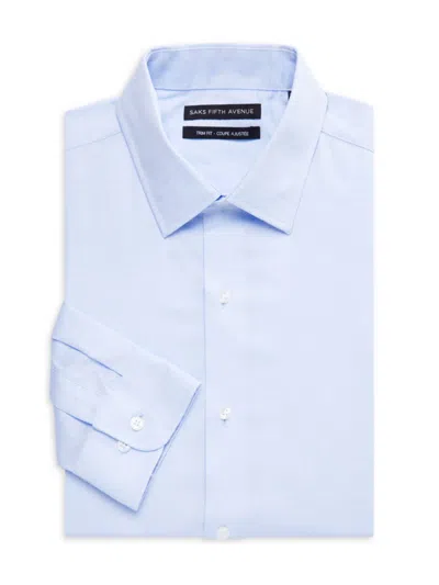 Saks Fifth Avenue Men's Trim Fit Dress Shirt In White Blue