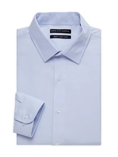 Saks Fifth Avenue Men's Trim Fit Textured Dress Shirt In White Blue